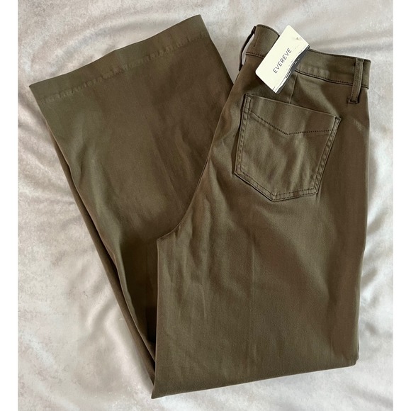 New Evereve Beth Wide Leg Trousers Size 28 in Oregano Olive Green - Picture 1 of 5